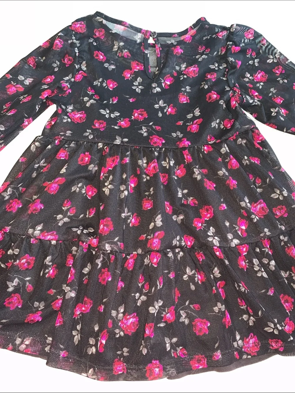Gap Black Sheer Overlay Dress Roses 3 EUC
